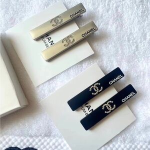 2 Sets Bundle Chanel Hair Clip Silver and Black